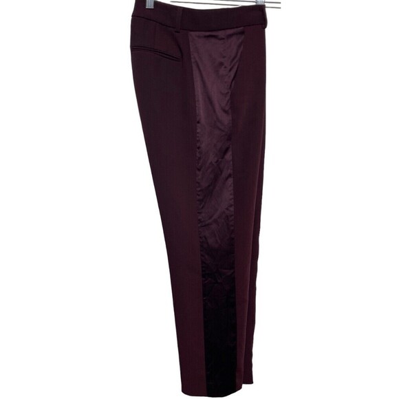 Victorias Secret Dress Pants Women Size 8 Burgundy Satin Tuxedo Stripe Ankle - Picture 1 of 8
